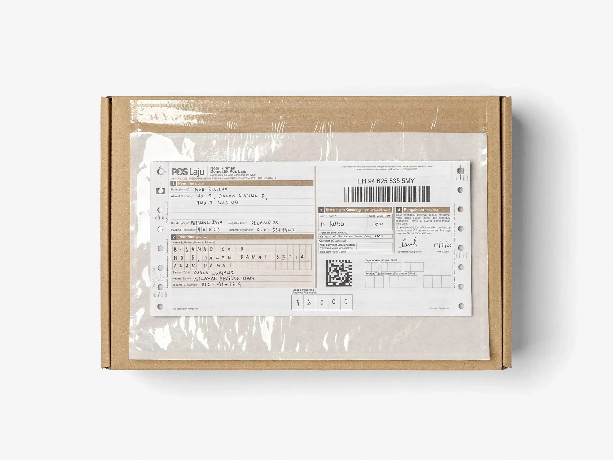 Domestic parcel box example